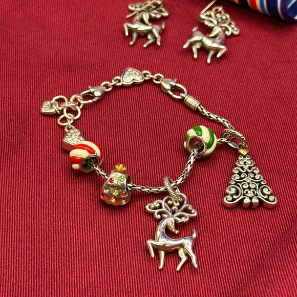 Brighton Christmas Theme Silver Plated Charm Bracelet & Earrings - Picture 13 of 16